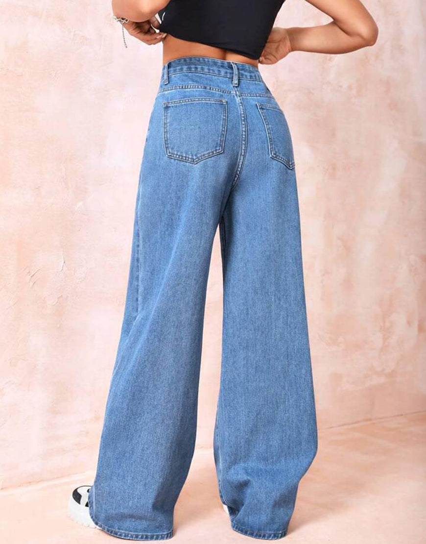High Rise Wide Leg Jeans Mid Blue