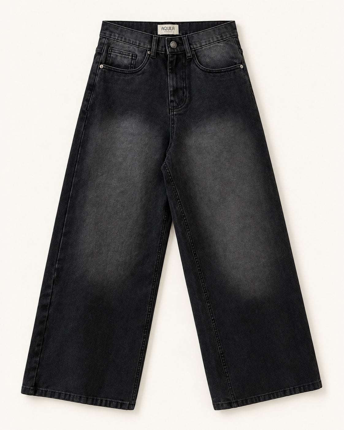 Product-only front view of Super Wide Leg Jeans in Smoky Black Fade