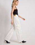 High Rise Wide Leg Jeans Cargo Pockets in White