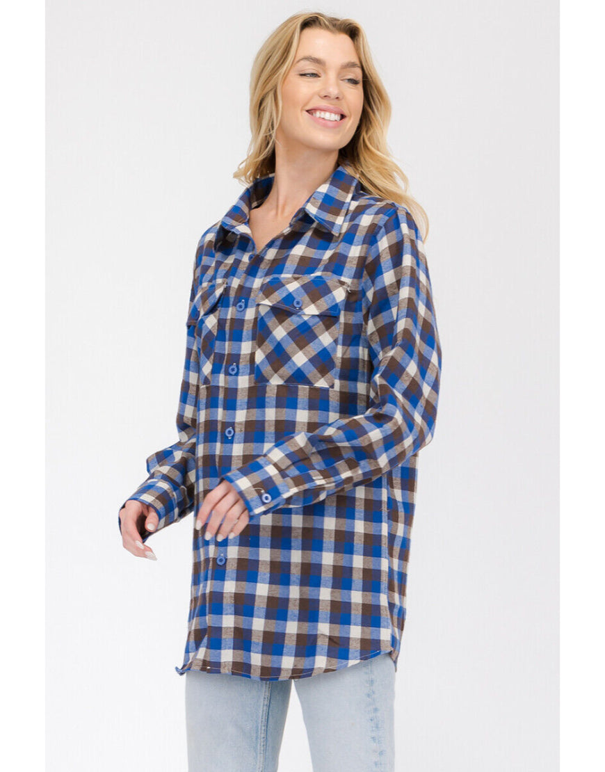 Checked Oversized Shirt in Ink Blue