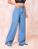High Rise Wide Leg Jeans Mid Blue