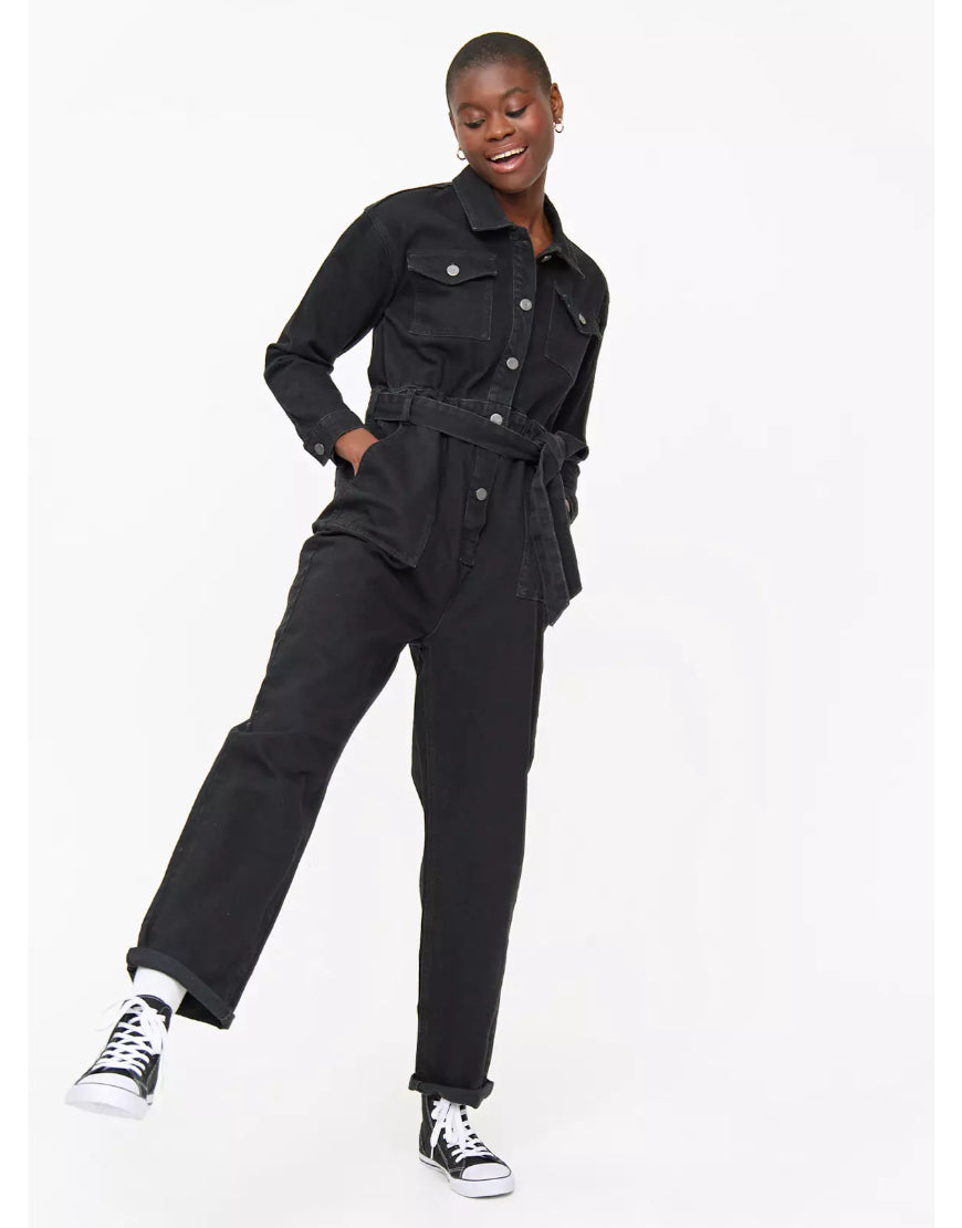 Black Washed Denim Boilersuit