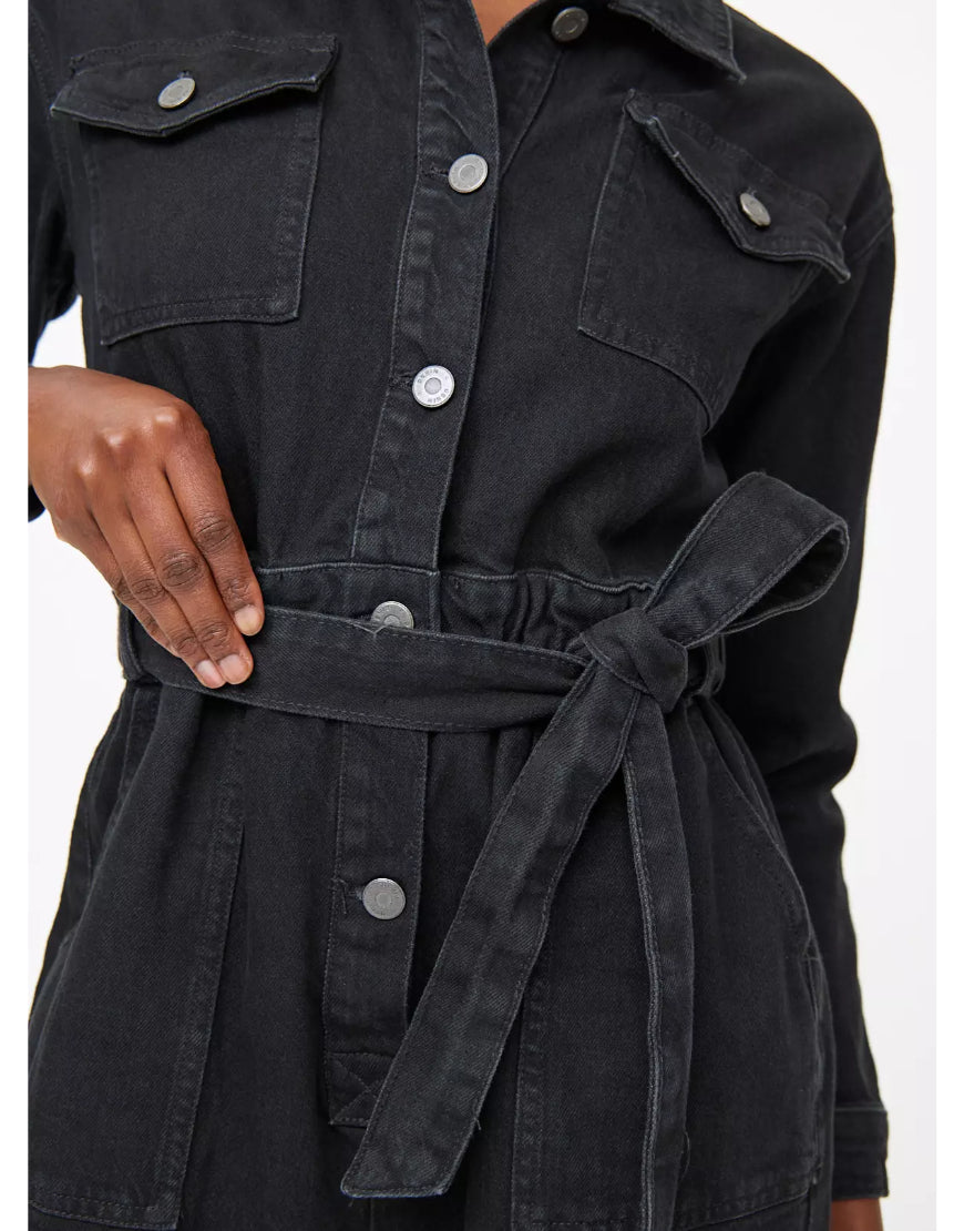 Black Washed Denim Boilersuit