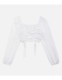 White Ruched Square Neck Crop Sweat Top