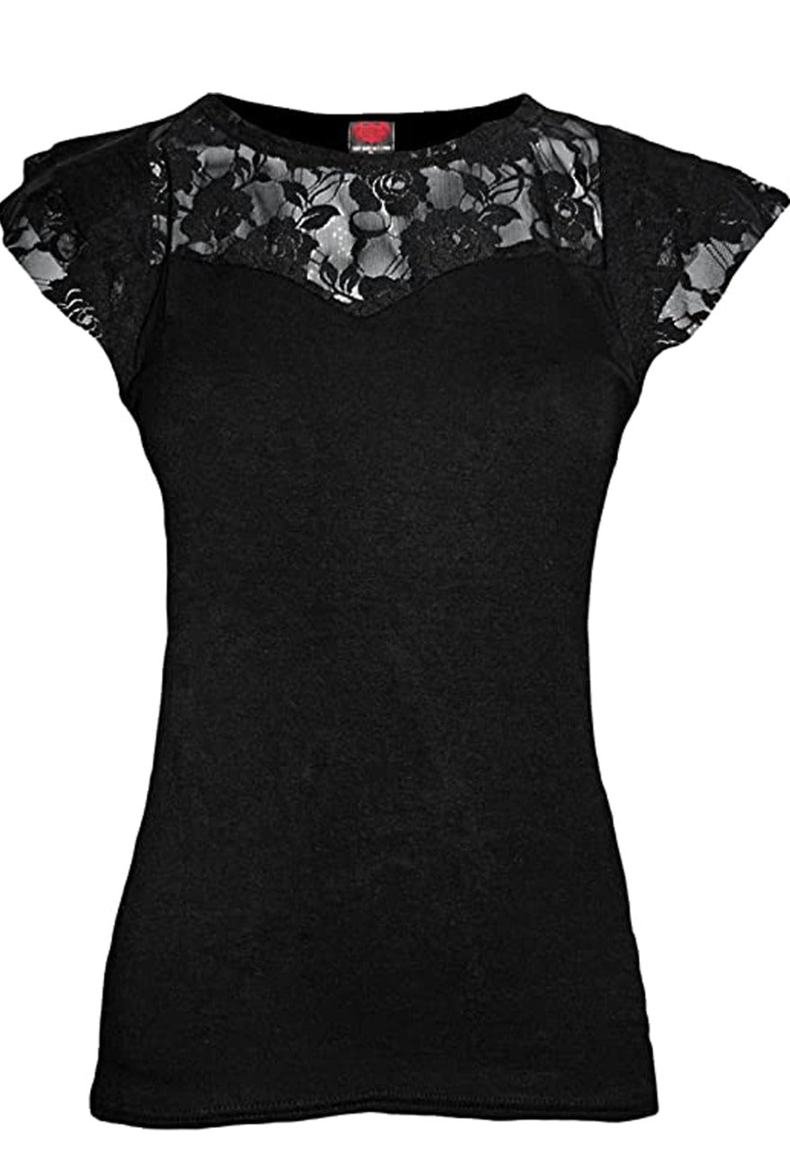 Lace Layered Cap Sleeve Top Black