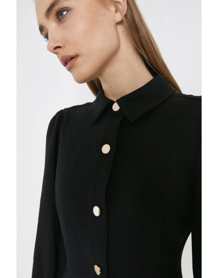 Crepe Button Through Denim Shirt Dress-AQ0017